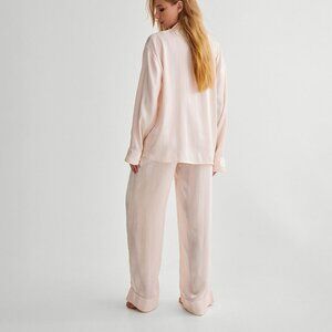 Nasty Gal Striped Jacquard Long Sleeves Pajama Set Champagne NWT